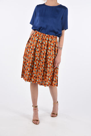 Silk TANGERINE Flared Skirt with Elastic Waist Band