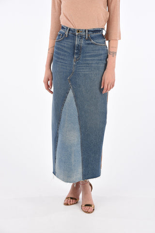 Denim and Leather 5 Pocket Midi Skirt