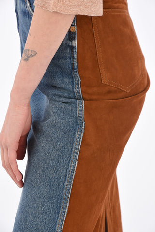 Denim and Leather 5 Pocket Midi Skirt