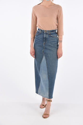 Denim and Leather 5 Pocket Midi Skirt
