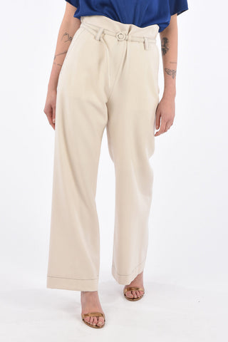 Virgin Wool Palazzo Pants with Belt