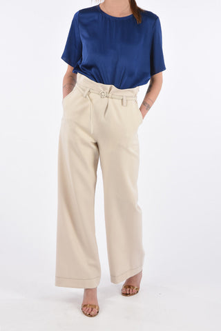 Virgin Wool Palazzo Pants with Belt
