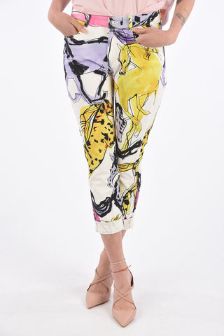 abstract print Mid-rise waist cropped jeans