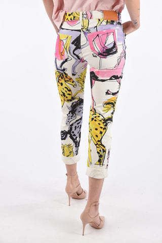 abstract print Mid-rise waist cropped jeans