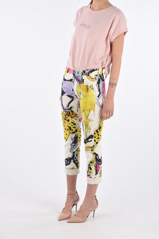 abstract print Mid-rise waist cropped jeans
