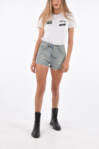 frayed hem denim shorts