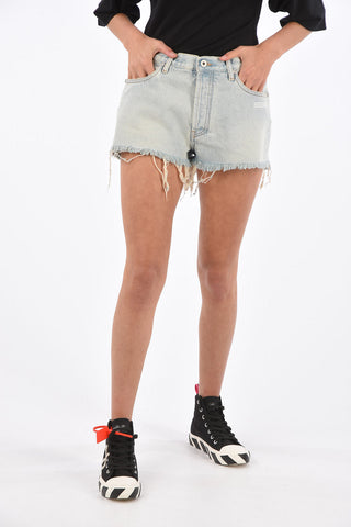 Distressed Denim High Waist 5 Pocket Shorts