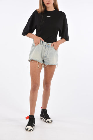 Distressed Denim High Waist 5 Pocket Shorts