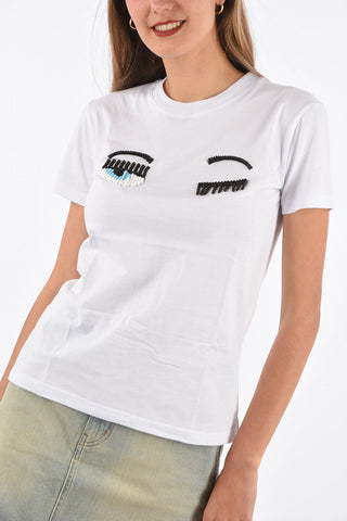 pearl embellished BEADS FLIRTING t-shirt