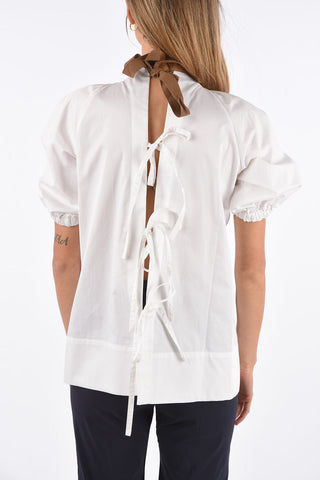 Cotton Puffed Sleeve Open Back Top