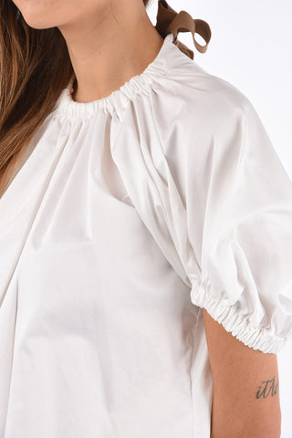 Cotton Puffed Sleeve Open Back Top
