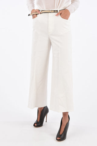 Wide Leg Cropped Fit Denims with Logo Belt