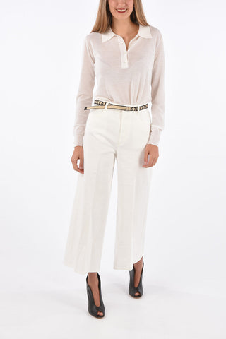 Wide Leg Cropped Fit Denims with Logo Belt