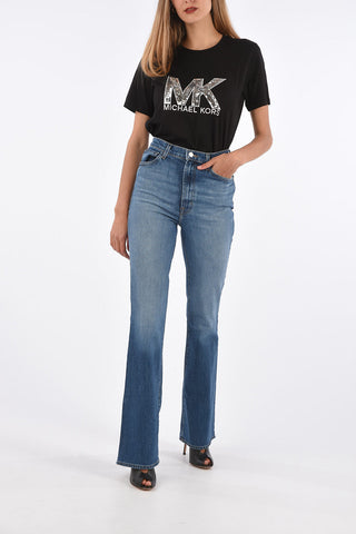 denim stretch high-rise waist straight fit jeans