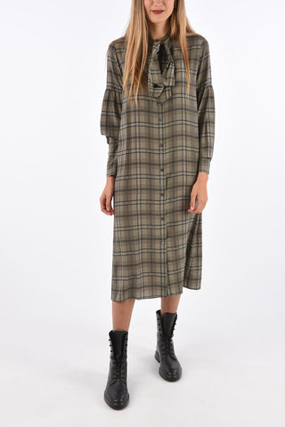 Tartan Silk Chemisier with Bow Neck