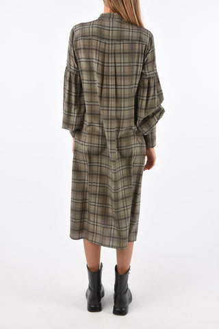Tartan Silk Chemisier with Bow Neck