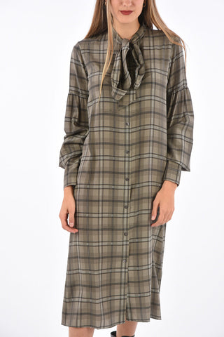 Tartan Silk Chemisier with Bow Neck