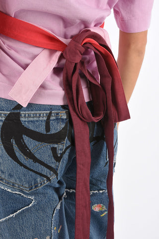 printed logo crewneck obi belt t-shirt
