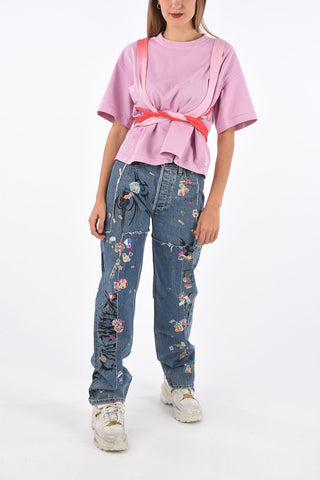 printed logo crewneck obi belt t-shirt