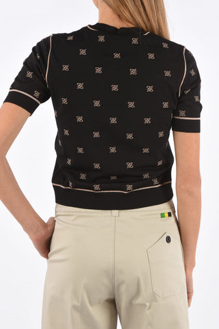 All over embroidered logo crew-neck sweater