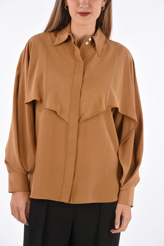 Spread Collar Blouse with Draped Sleeves