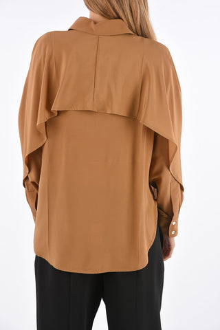 Spread Collar Blouse with Draped Sleeves