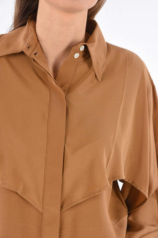 Spread Collar Blouse with Draped Sleeves