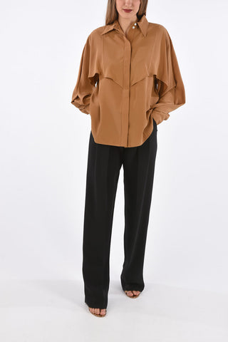 Spread Collar Blouse with Draped Sleeves