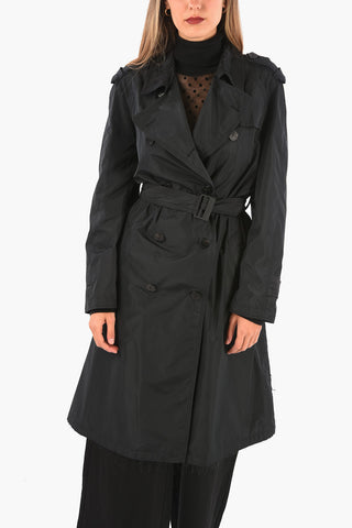 Double Breasted Slim Fit Trench with Frayed Hem