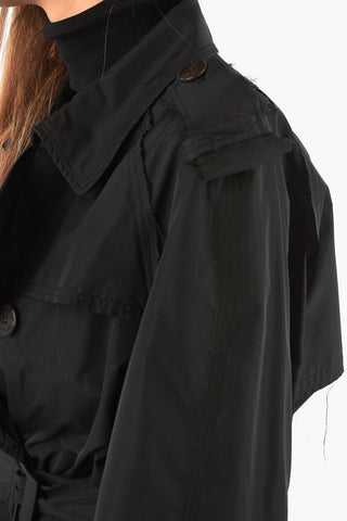 Double Breasted Slim Fit Trench with Frayed Hem