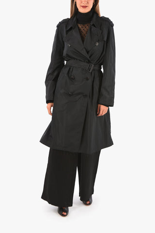 Double Breasted Slim Fit Trench with Frayed Hem