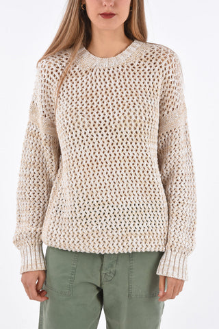 Open work crew-neck sweater