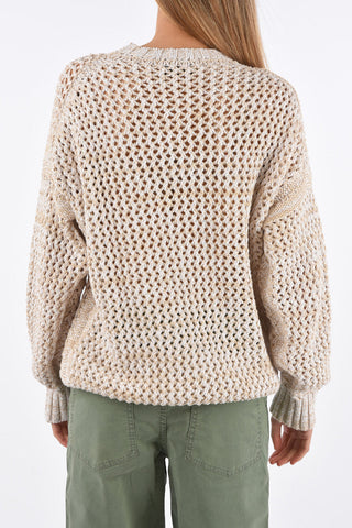 Open work crew-neck sweater