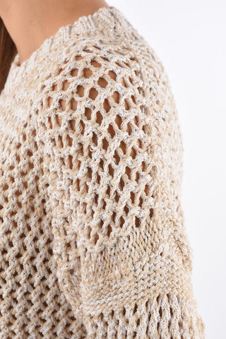 Open work crew-neck sweater