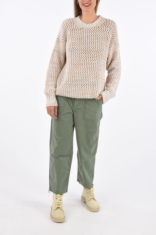 Open work crew-neck sweater