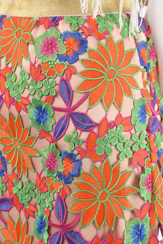Floral Embroidered High Waist Midi Skirt