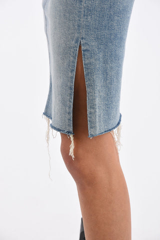 SUPERIOR denim stretch split-side hem above knee skirt