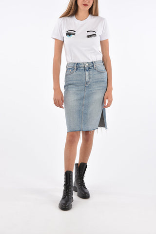 SUPERIOR denim stretch split-side hem above knee skirt
