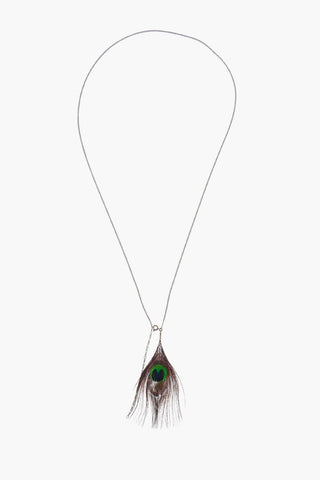 Silver Necklace with Peacock Feather
