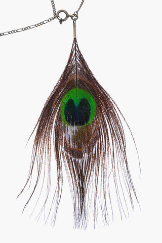Silver Necklace with Peacock Feather