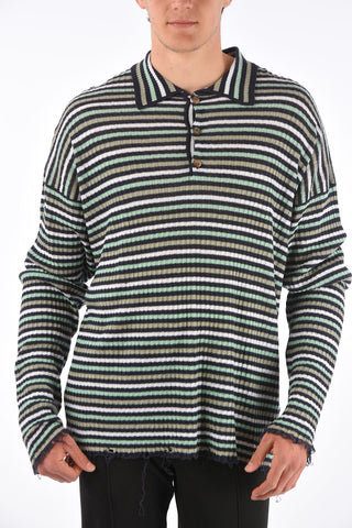 MM14 Flax Striped Polo Neck Sweater