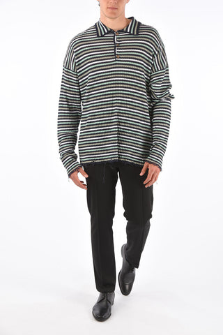 MM14 Flax Striped Polo Neck Sweater