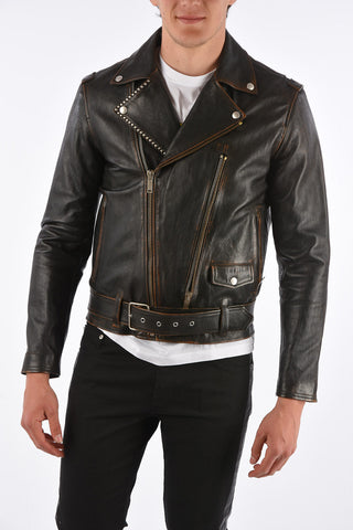 Vintage Effect Leather Jacket RYAN with Studs