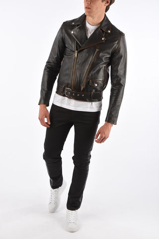 Vintage Effect Leather Jacket RYAN with Studs