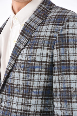 CC Collection check drop 6R side vent patch pocket half-lined 2-button blazer