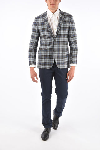 CC Collection check drop 6R side vent patch pocket half-lined 2-button blazer