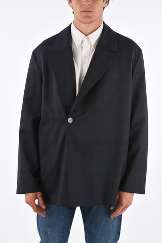 Checked Virgin Wool Peak Lapel Trench