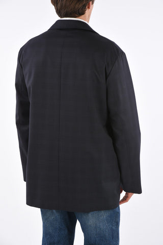 Checked Virgin Wool Peak Lapel Trench