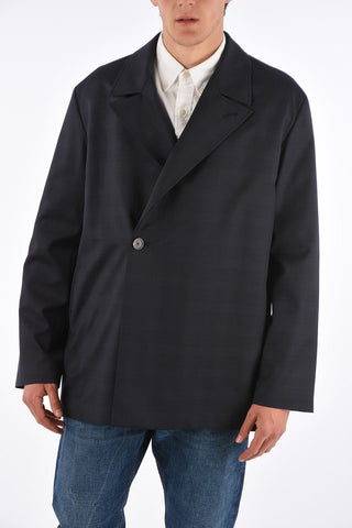 Checked Virgin Wool Peak Lapel Trench