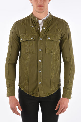 Distressed Snap Button Overshirt